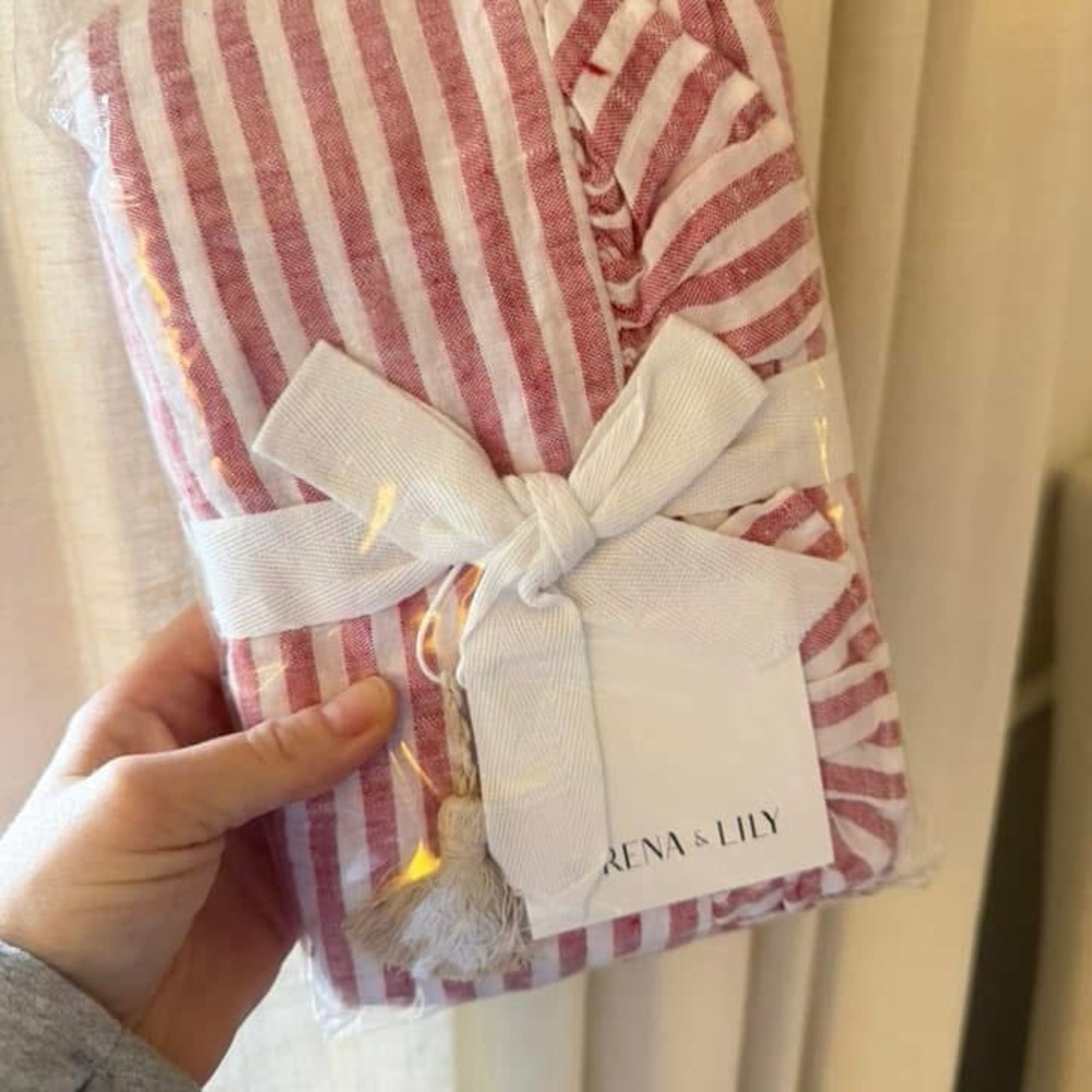Serena & Lily Red and White Nantucket Stripe king pillow sham (x2)
